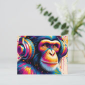 Banksy DJ Monkey Gorilla Chimp Art Print Briefkaart (Staand voorkant)