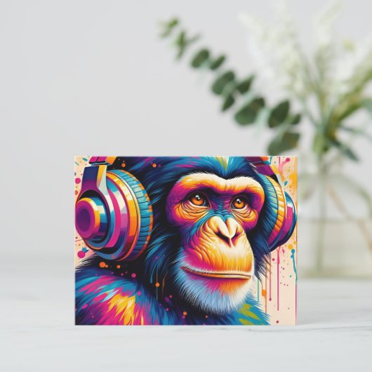 Banksy DJ Monkey Gorilla Chimp Art Print Briefkaart (Staand voorkant)