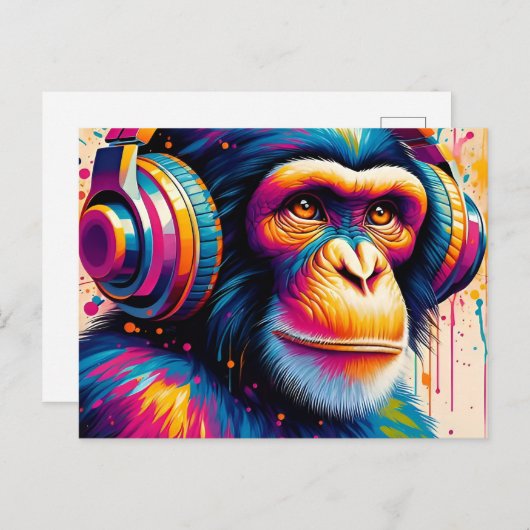 Banksy DJ Monkey Gorilla Chimp Art Print Briefkaart (Voorkant / Achterkant)