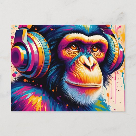 Banksy DJ Monkey Gorilla Chimp Art Print Briefkaart (Voorkant)