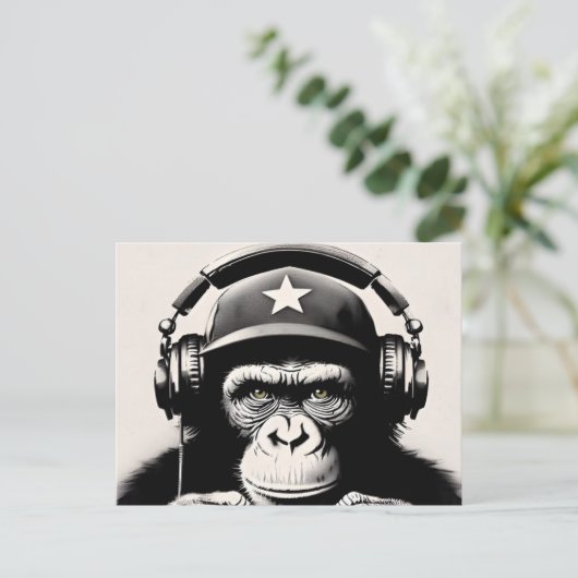 Banksy DJ Monkey Gorilla Chimp Art Print Briefkaart (Staand voorkant)