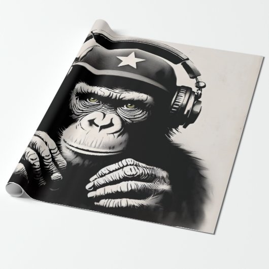 Banksy DJ Monkey Gorilla Chimp Art Print Cadeaupapier (Uitgerold)