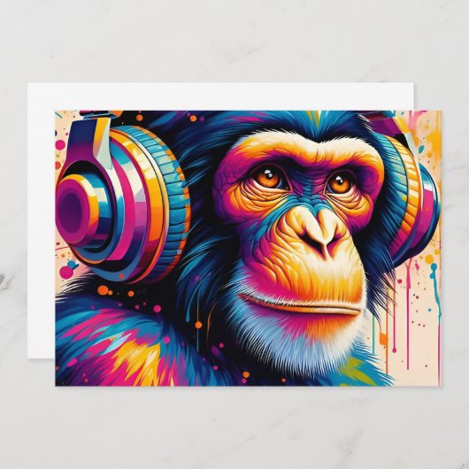 Banksy DJ Monkey Gorilla Chimp Art Print Kaart (Voorkant / Achterkant)