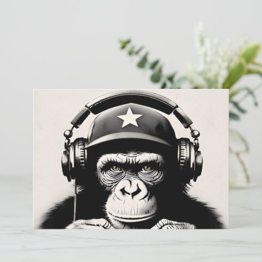 Banksy DJ Monkey Gorilla Chimp Art Print Kaart (Staand voorkant)