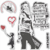 Banksy Graffiti grunge vinyl Greatnes stickers set (Voorkant)