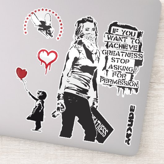 Banksy Graffiti grunge vinyl Greatnes stickers set (Detail)