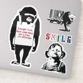 Banksy Graffiti grunge vinyl Laugh stickers set