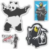 Banksy Graffiti grunge vinyl Panda stickers set (Voorkant)