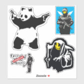 Banksy Graffiti grunge vinyl Panda stickers set (Vel)