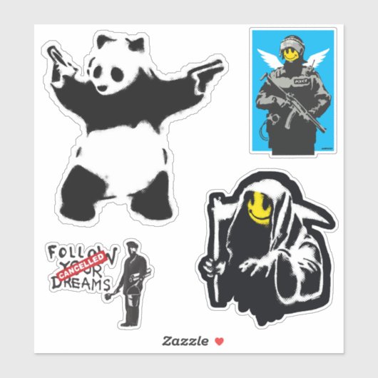Banksy Graffiti grunge vinyl Panda stickers set (Vel)