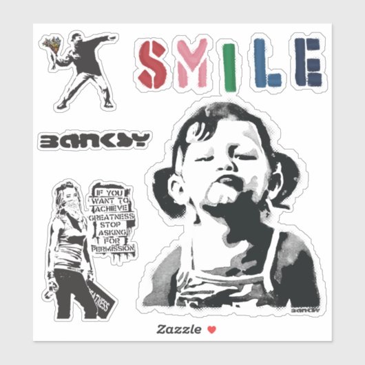 Banksy Graffiti grunge vinyl Smile stickers set (Vel)