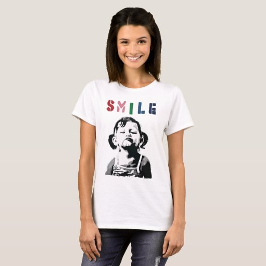 Banksy graffiti Quote SMILE met meisje dat niet gl T-shirt (Voorkant volledig)