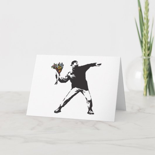 Banksy Love is in de lucht Bloem gooien halftoon Bedankkaart (Voorkant)