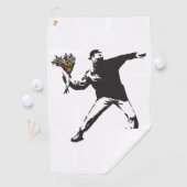 Banksy Love is in de lucht Bloem gooien halftoon Golfhanddoek (Insitu)