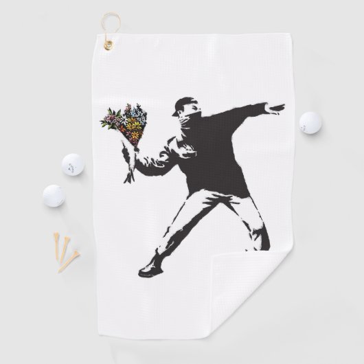Banksy Love is in de lucht Bloem gooien halftoon Golfhanddoek (Insitu)