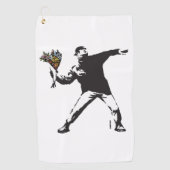 Banksy Love is in de lucht Bloem gooien halftoon Golfhanddoek (Voorkant)