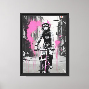 Banksy Style Roze Helm Meisje op de fiets Canvas Afdruk