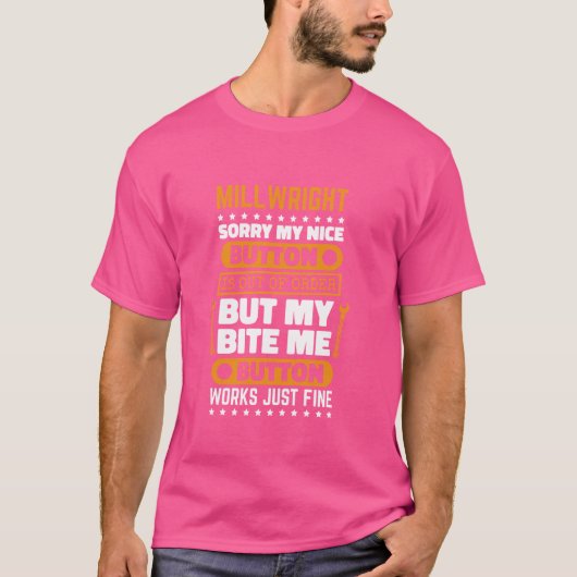 Bankwerker Bite Me Button Works Machinerie Herstel T-shirt (Voorkant)