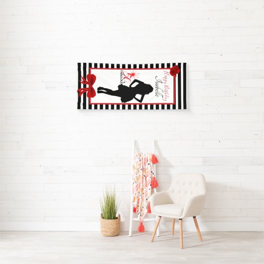 Banner 50 & FABULOUS Birthday Black/White Stripes (Insitu)