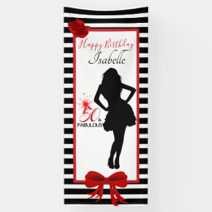 Banner 50 & FABULOUS Birthday Black/White Stripes