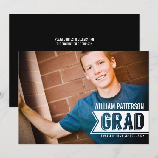 Banner Afstudeerder Guy Foto Graduparty Uitnodigin Kaart (Voorkant / Achterkant)