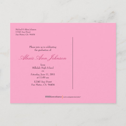 Banner Afstuderen Aankondiging Briefkaart (roze) (Achterkant)