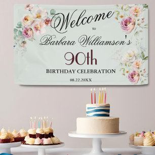 Banner Aquarel Bloemen 90e Verjaardag Welkom