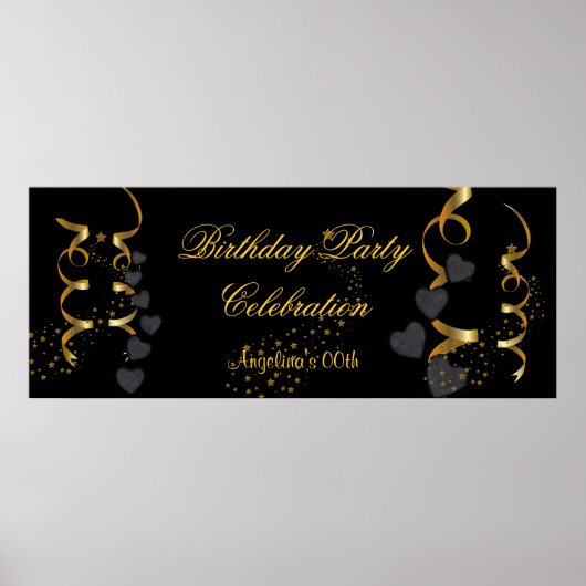 Banner Birthday Party Celebration Black Gold Poster (Voorkant)