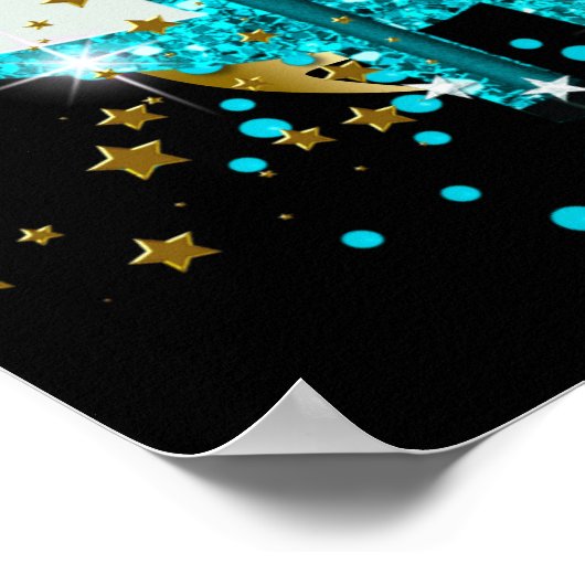 Banner Birthday Party Celebration Blauwgroen Blue  Poster (Hoek)