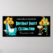 Banner Birthday Party Celebration Blauwgroen Blue  Poster (Voorkant)