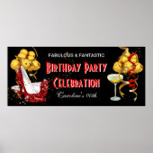 Banner Birthday Party Celebration Red Gold Poster (Voorkant)