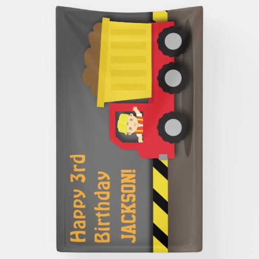 Banner bouwvuilnisbakken Birthday Party (Verticaal)