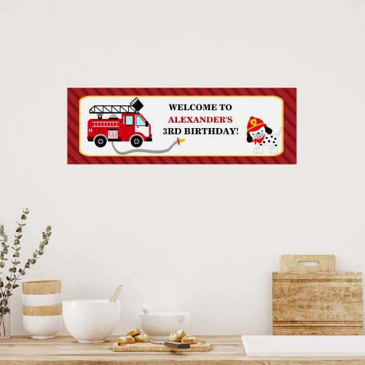 Banner brandweerman brandende brandweerman poster (Keuken)
