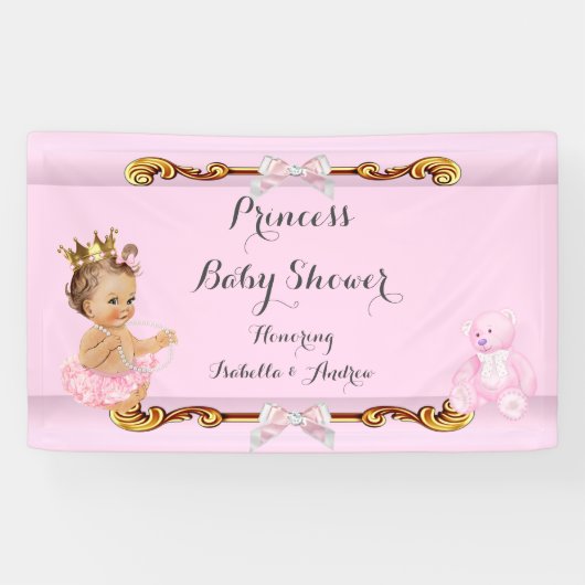 Banner Brunette Princess Baby shower Pink Gold (Horizontaal)