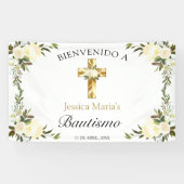 Banner De Bienvenida De Bautizo De Cruz Y Floral (Horizontaal)