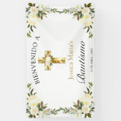 Banner De Bienvenida De Bautizo De Cruz Y Floral (Verticaal)
