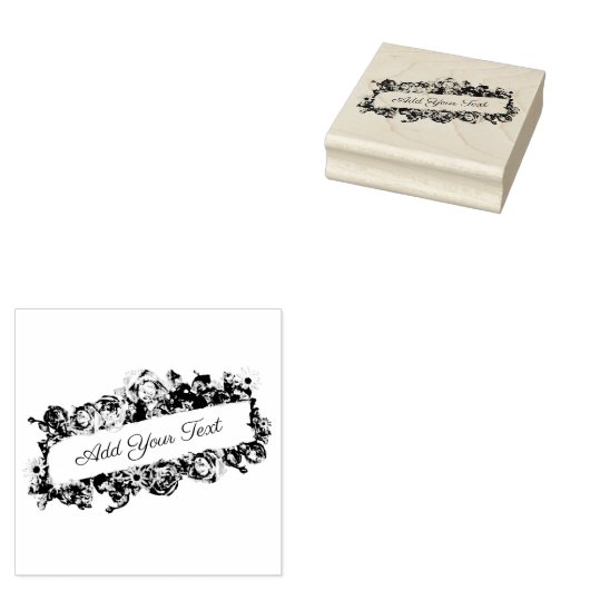  banner Elegant Floral Rozen Handgemaakt Rubberstempel (Gestempeld)