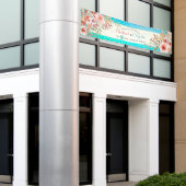 Banner Elegant Pink Floral Blauwgroen Gold Stippen (Buitenkant Gebouw)