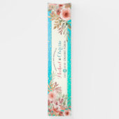 Banner Elegant Pink Floral Blauwgroen Gold Stippen (Verticaal)