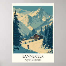 Banner Elk NC  Mountain Winter Village Art Poster