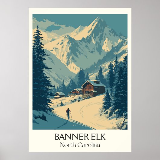 Banner Elk NC  Mountain Winter Village Art Poster (Voorkant)