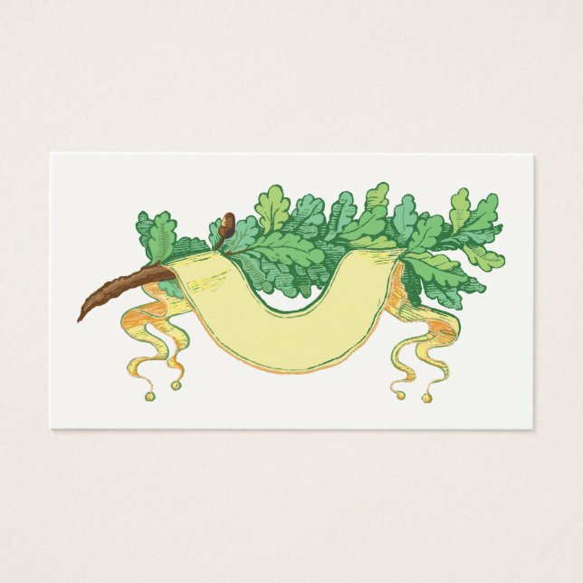 Banner en tak van eiken bladeren visitekaartje (Voorkant)