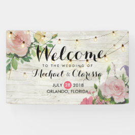 Banner Flowers en String Lights Rustic Wood