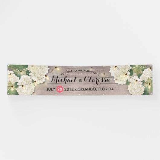 Banner Flowers en String Lights Rustic Wood (Horizontaal)