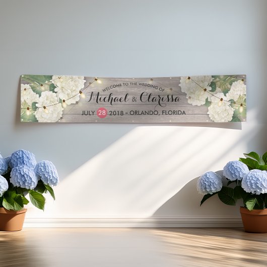 Banner Flowers en String Lights Rustic Wood