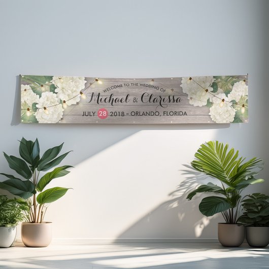 Banner Flowers en String Lights Rustic Wood