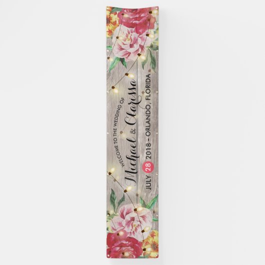 Banner Flowers en String Lights Rustic Wood (Verticaal)