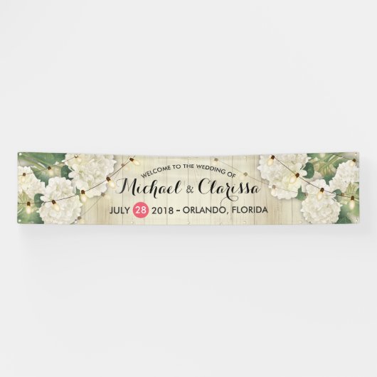 Banner Flowers en String Lights Rustic Wood (Horizontaal)