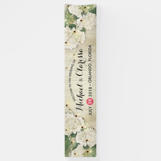 Banner Flowers en String Lights Rustic Wood (Verticaal)