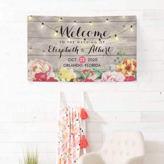 Banner Flowers String Lights Rustic Wood (Insitu)